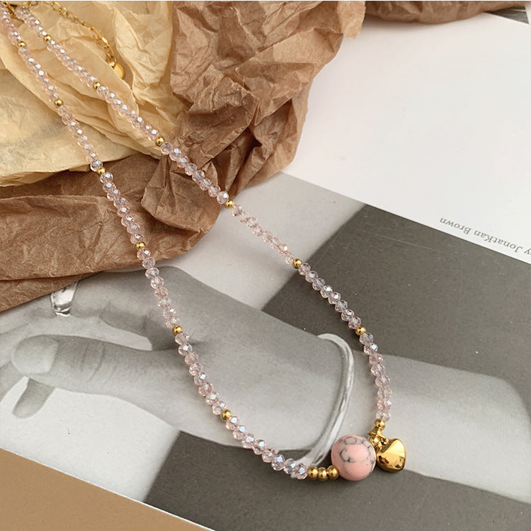 Collares de cristal de cristal de corazón de acero de acero al por mayor